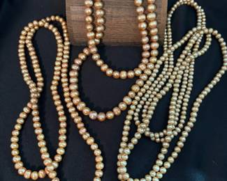 Four Champagne Color Pearl Necklaces