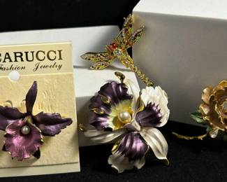 Graziano 1997 England Rose Brooch Dragonfly And Orchid Brooches