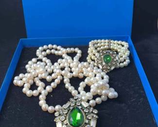 Heidi Daus Dazzling Decade Brooch Bracelet And Pearl Necklace