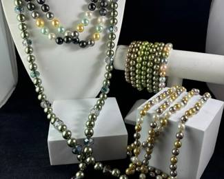 Costume Blue Tone Faux Pearl Jewelry