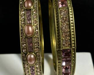 Heidi Daus Purple Crystal And Faux Pearl Hinged Bracelets
