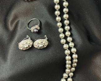 Blue Pearl Jewelry And Faux Pearl Necklace