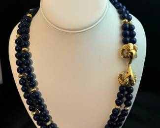 JKL Kenneth Jay Lane For Avon Blue Beaded Ram Necklace And Earrings