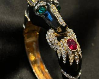 Black Enamel Crystal Horse Hinged Bracelet