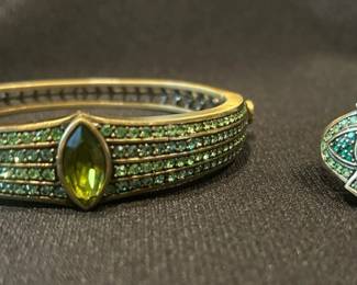 LaVintage Green Crystal Clamper Bracelet And Ring