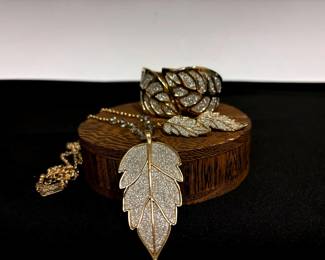 Sparkle Leaf Necklace Bracelet And Earring Set