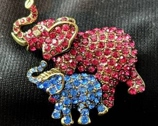 Heidi Daus Blue And Pink Elephant Brooch