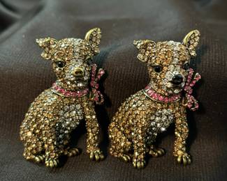 Pair Of Crystal Chihuahua Brooches