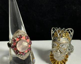 925 Sterling Mardi Gras Mask Ring And Art Deco Ring