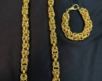 18K Gold Plated Large Chain Link Necklace And Bracelet