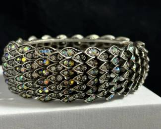 Crystal Feather Hinged Bracelet