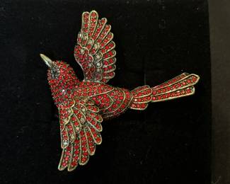 Heidi Daus Siam Red Swallow Crystal Brooch Pin