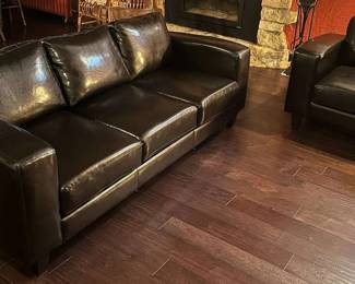 Black Leather Low Profile Sofa Matching Chair