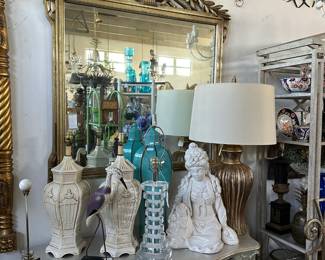 Silvergilt French Louis XV console, Large Neoclassical mirror, and more