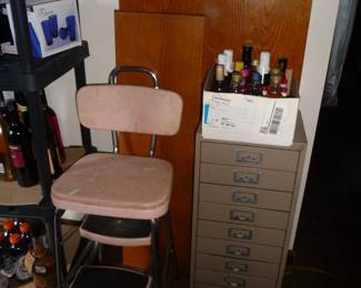 pink stool/ file drawers/ main floor