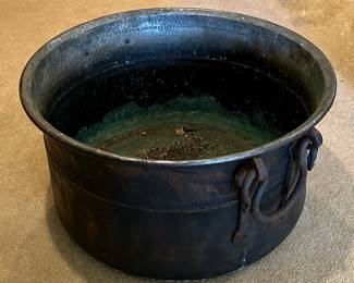 Antique Large Hand Crafted Copper Coal Firewood Bin or Cauldron