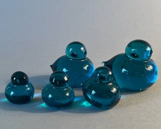 Scandinavian Art Glass Blue Birds Family