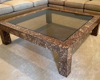 Large Karl Springer Style Glass Top Coffee Table