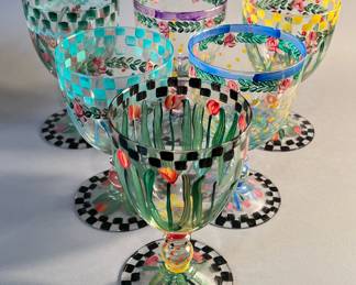 Set of 6 Mackenzie Childs Style Hand Painted Water Glasses, 2 sets available