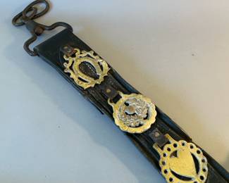 Vintage Brass Horse Medallions on Leather Strap