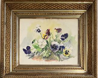 Still Life Watercolor “Pansies”, Signed and Dated