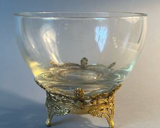 Vintage French Gilt Bronze Ormolu Glass Centerpiece Bowl