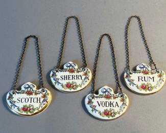 Set of 4 Crown Staffordshire Fine Bone China Liquor Decanter Tags