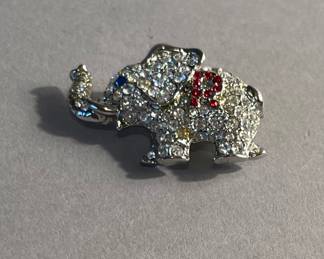 Vintage Ann Hand Rhinestone Elephant Brooch