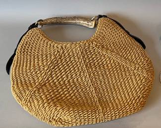 Yves Saint Laurent Mombasa Hobo Basket One Shoulder Bag Rafia Beige Horn Handle