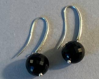 18K White Gold, Diamonds and Faceted Black Onyx Earrings