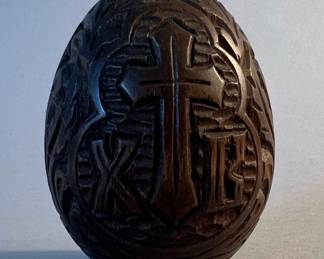 Vintage Hand Carved Wooden Egg