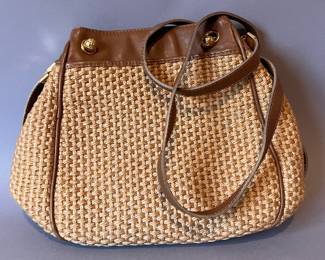 Bottega Veneta Womens Brown Leather Trim Raffia Handbag