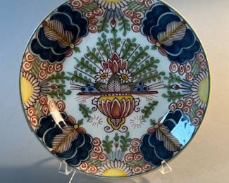 Antique Tichelaar Makkum Hand Painted Delft “Peacock” Plate