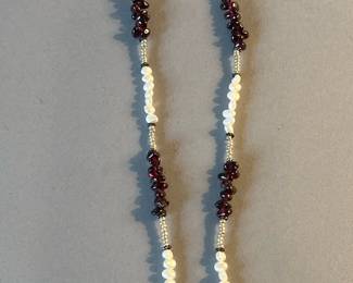 Sterling, Fresh Water Pearls and Garnet Necklace