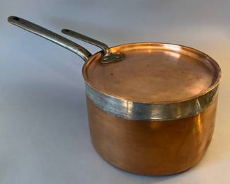 Antique French Large Copper Pan with Lollipop Lid