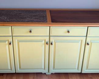 Farmhouse Style Custom Made Hand Painted Buffet Server, half the top is marble and the other half is wood which makes it perfect when you’re baking!!
