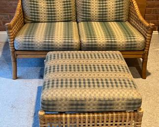 Vintage McGuire Rattan and Rawhide Loveseat and Ottoman, sold separately and 2 loveseats available