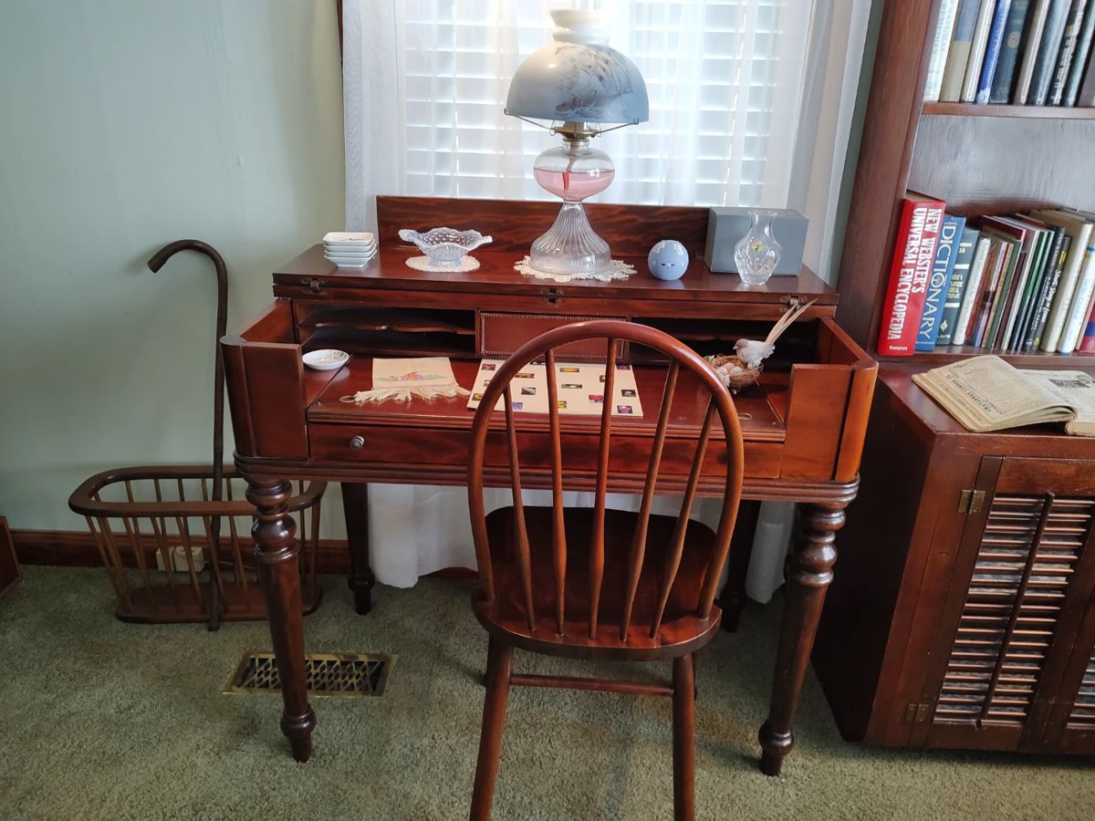 Antique Mahogany Spinet Desk & Windsor Chair