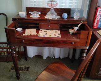 Antique Mahogany Spinet Desk &  Windsor Chair