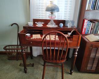 Antique Mahogany Spinet Desk & Windsor Chair