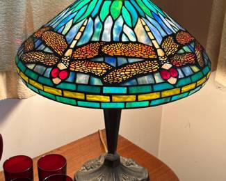 Stunning Tiffany style stained glass dragon fly lamp...