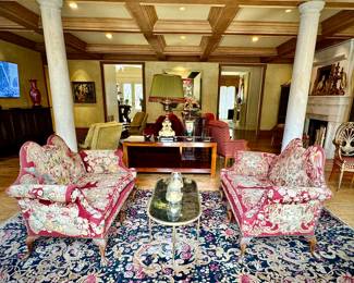 Pair of fine English petit point loveseats purchased from Randall Tysinger European antique importers in North Carolina.  Said to have been from Princess Anne’s winter residence, by repute