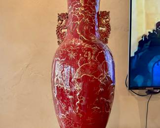 Large decorator porcelain Asian vase, one of pair