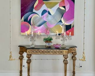 Marble top carved giltwood console