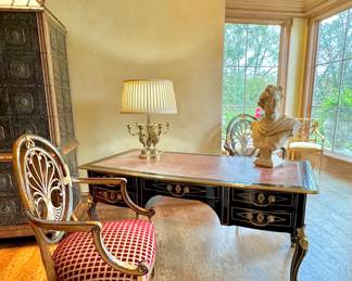 19th c. French lacquered and  leather top bureau plat