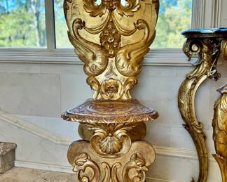Italian baroque gilt wood chair, one of pair