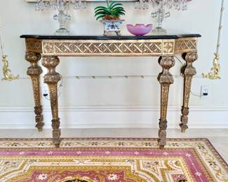 Marble top carved giltwood console 
