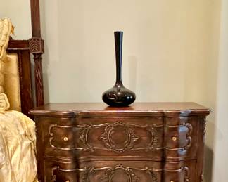 Francesco Molon custom made carved walnut large bedside chest, one of pair