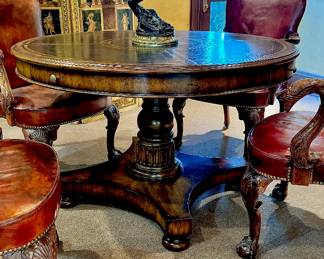 Maitland-Smith gilt tooled leather top game/card table