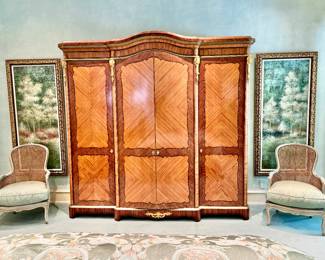 19th c. French king wood with satinwood inlay and gilt ormulu, custom lined French blue interior